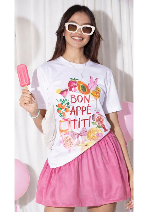 WHITE & PINK BON APPETIT T SHIRT